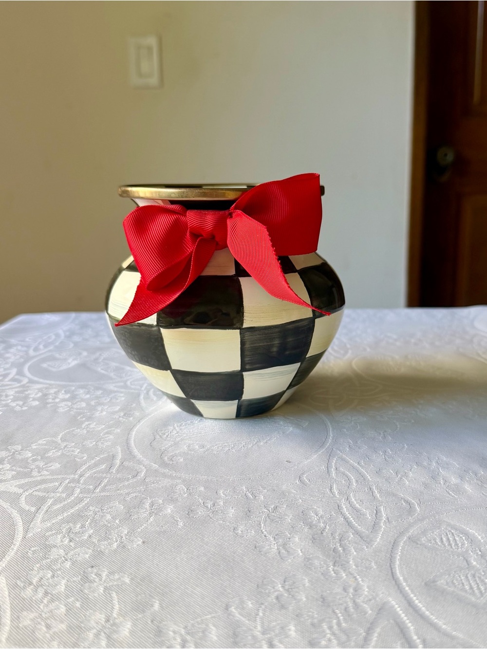 MacKenzie-Childs Courtly Check Vase with Red Bow